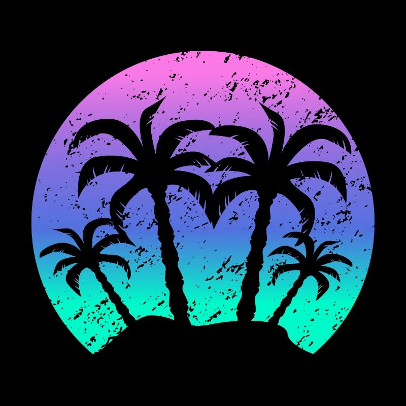 Vintage Palm Tree Beach Sunset Retro Gift