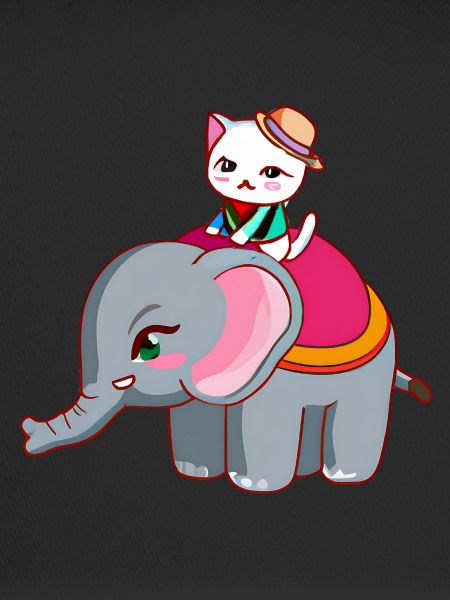 Cat rides elephant