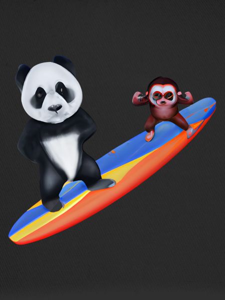 Surfing Panda and Monkey