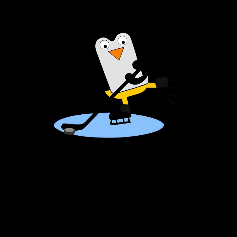 Pinguin spielt Eishockey mit Puck