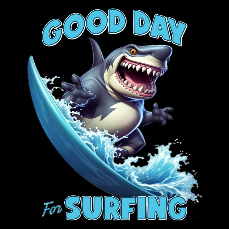 Drôle de requin avec une planche de surf - surfeur