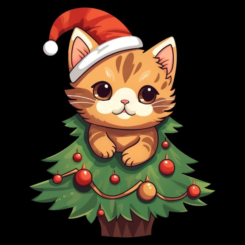 Chat de Noël - Chat mignon dans le sapin de Noël