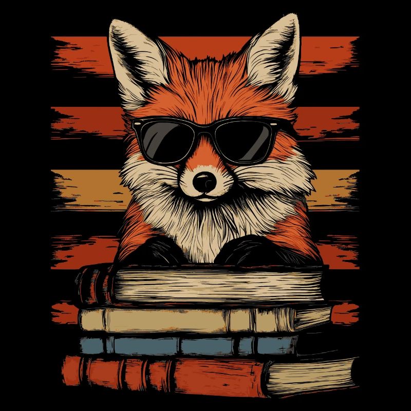 Fuchs mit Sonnenbrille und Bücher