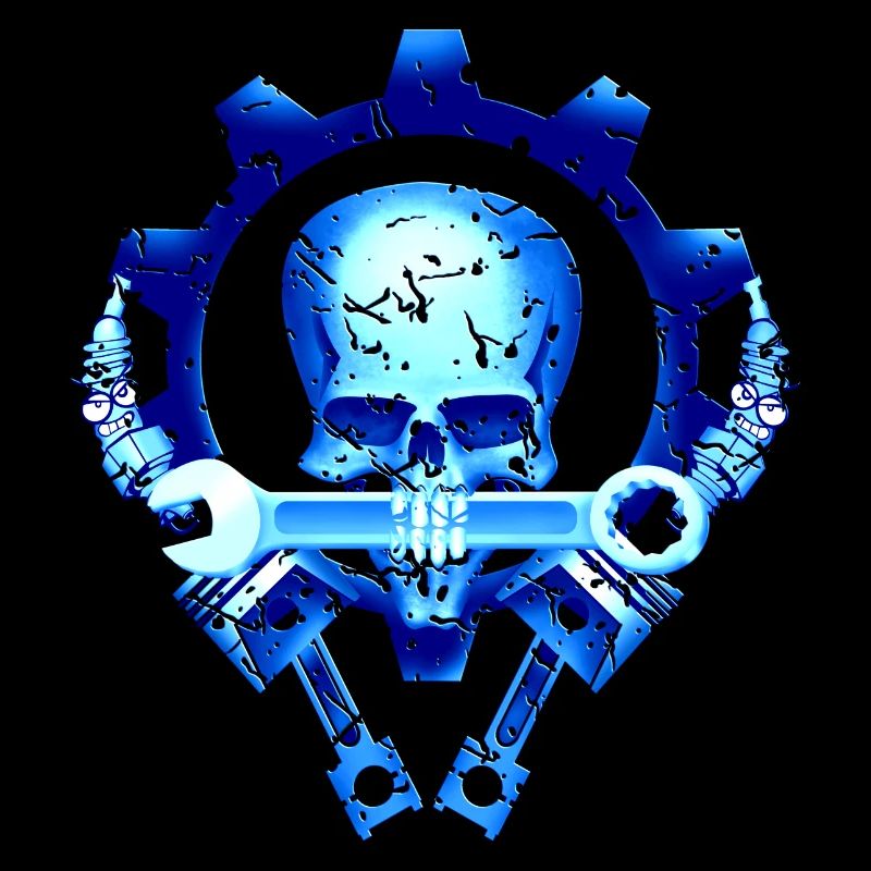 Skull mechanic piston spark plug engine