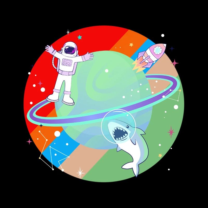 Requin astronaute univers planète fusée vaisseau spatial