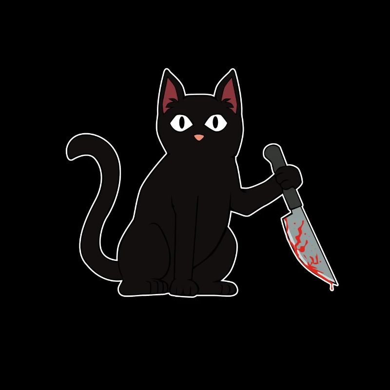 Schwarze Katze mit Messer Killer Mörder