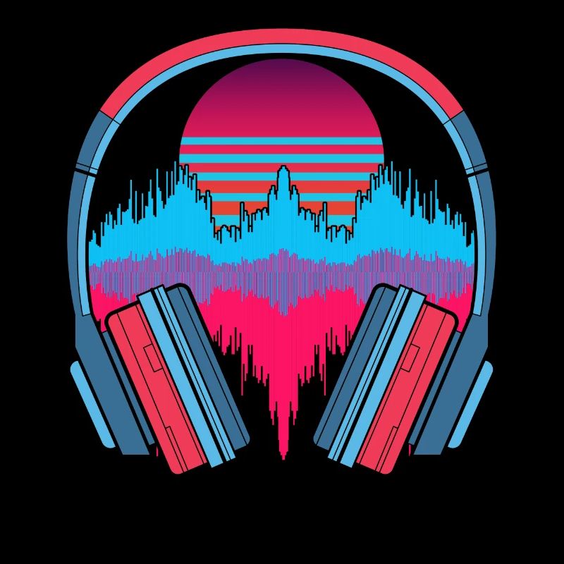 Music Gift Headphone 90s Synthwave Soundwave