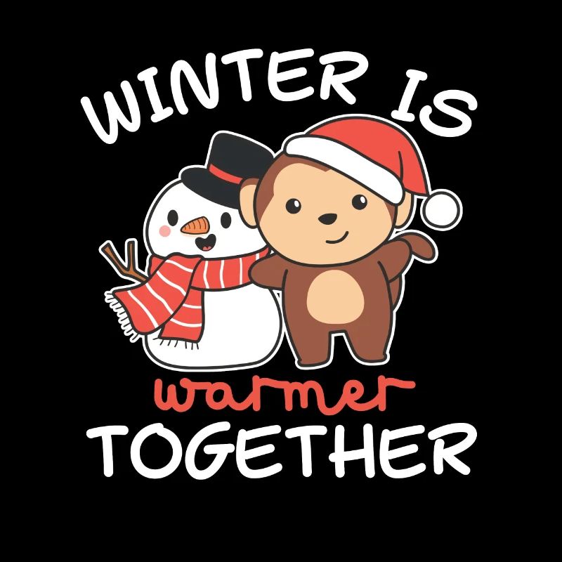 Monkey Winter is warmer together snowman