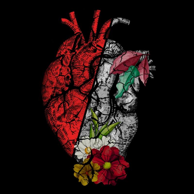 Anatomisches Herz und Blumen
