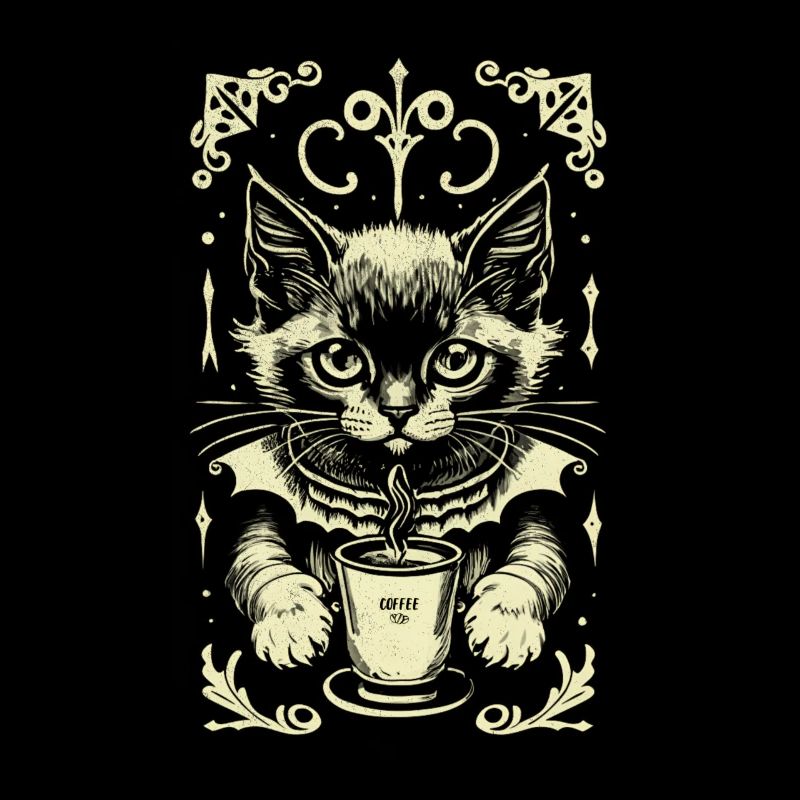 Chat gothique café boire chaton mignon