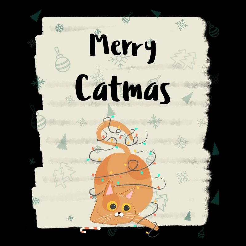 Frohe Katzen - ungeschickte Katze mit Weihnachtslichtern