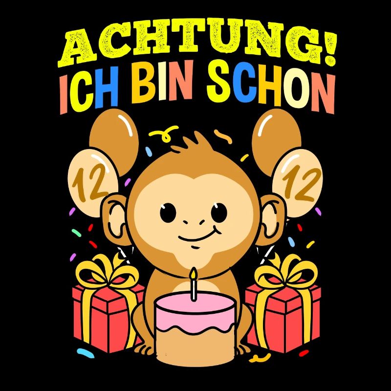 Achtung Ich Bin Schon 12 Tier Geburtstag Affe