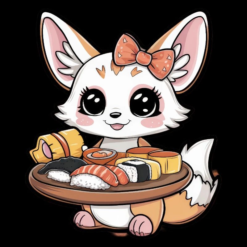 Fennec Kawaii Desert Fox avec sushi japonais