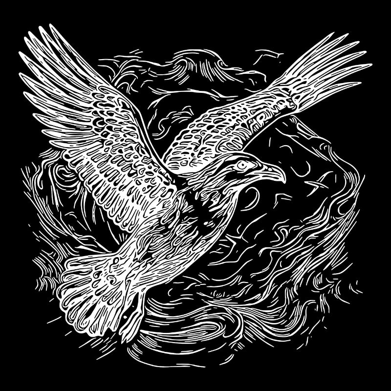 Flying seagull over the sea