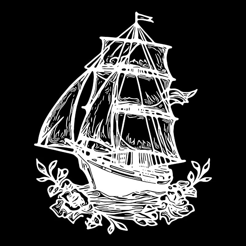 Sleek Sport Sailing Ship with Sails and Flower