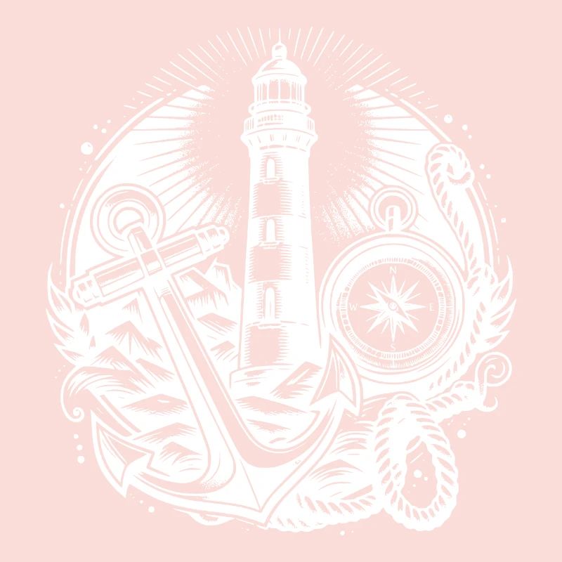 Phare côtier avec boussole, ancre et feu