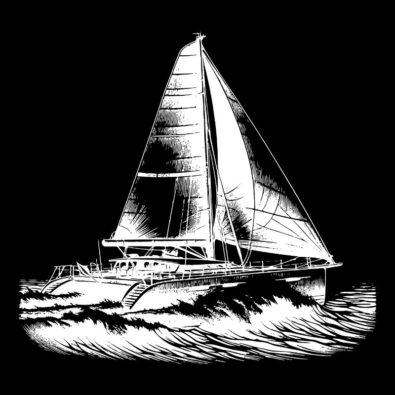 Catamaran double coque voilier dans les vagues