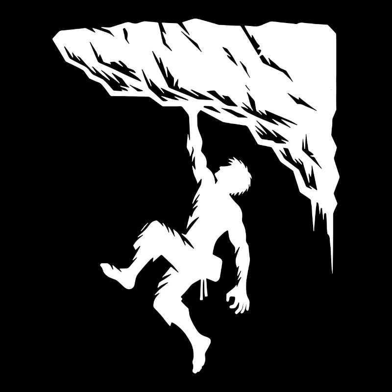 Overhang rock with man free climbing
