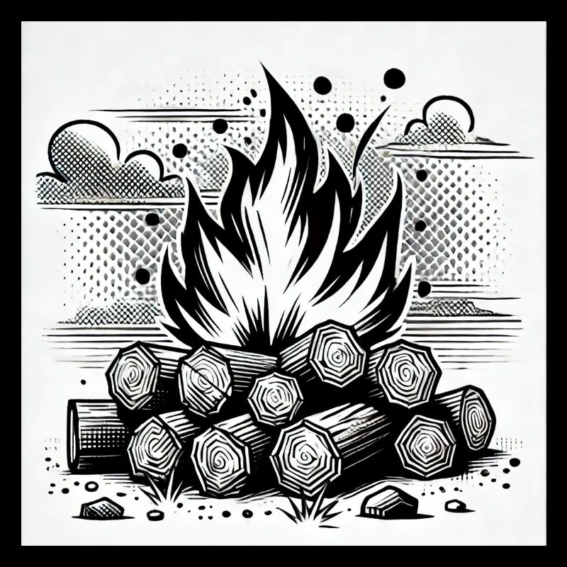 Campfire in comic book style: warmth & atmosphere