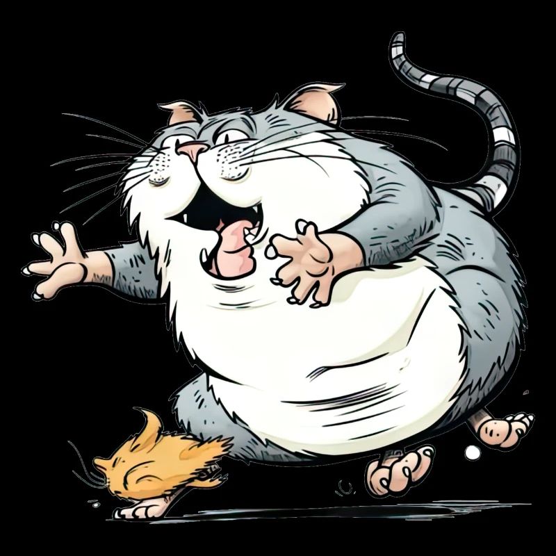Big cat chases funny mouse