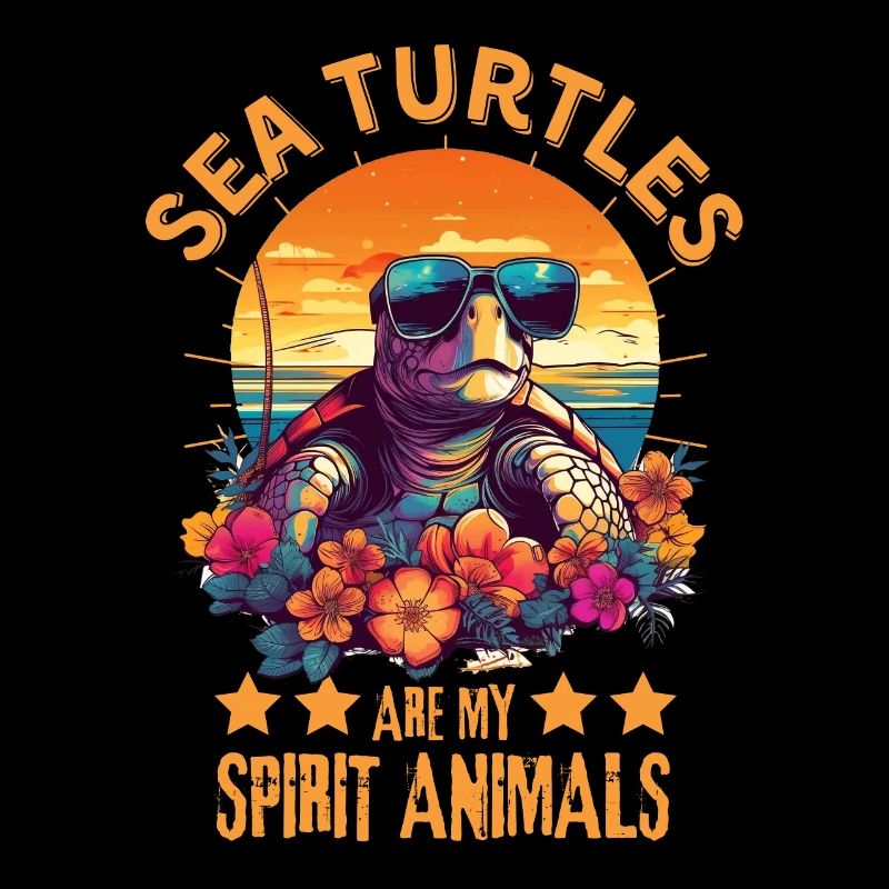 Sea turtle with sunglasses on the beach