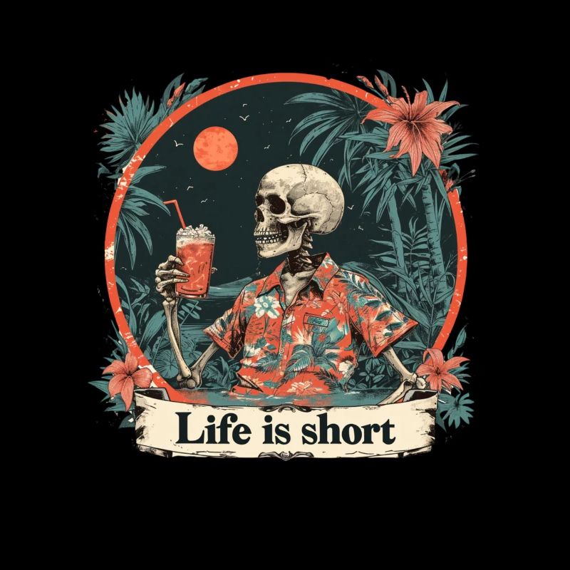 Skeleton on the beach under palm trees on vacation