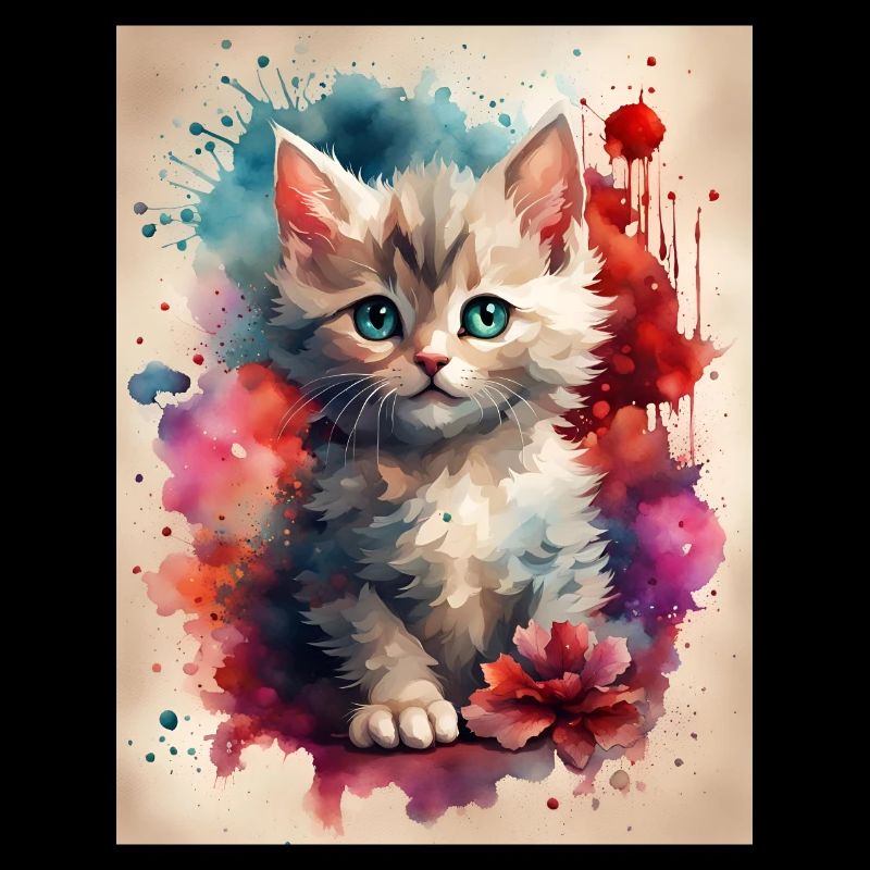 Chaton mignon à l’aquarelle Splash Art