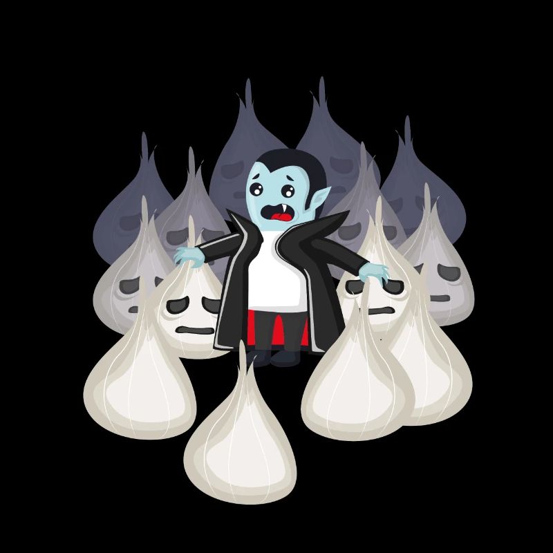 Vampire surrounded by garlic