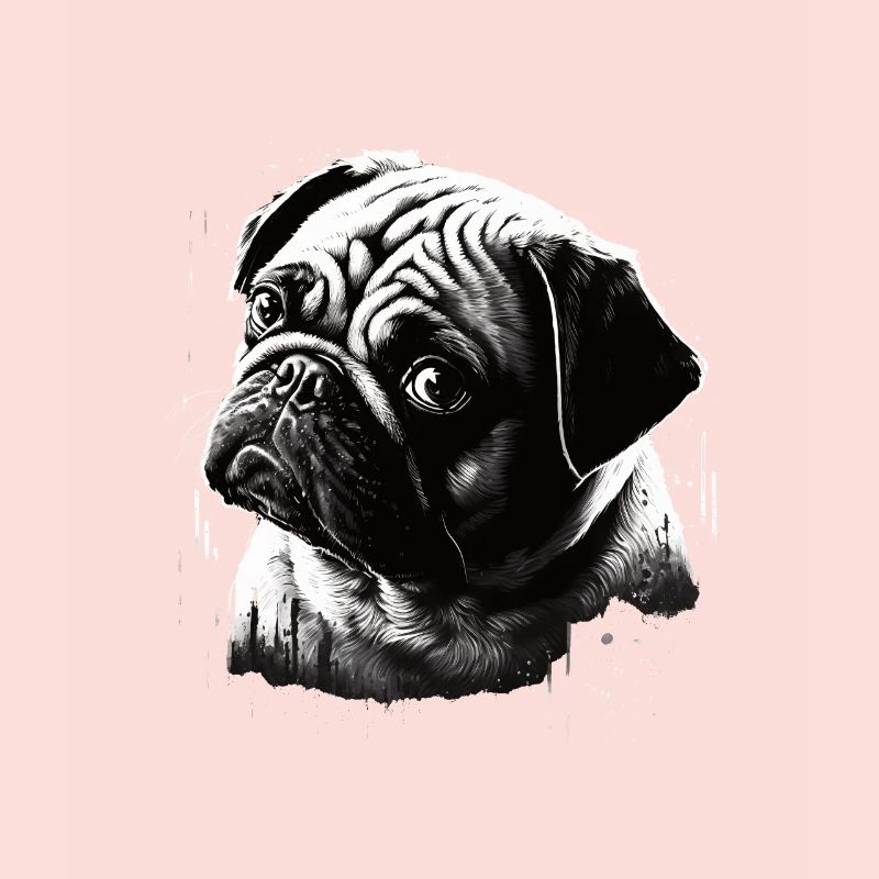 Pug stencil design white and black