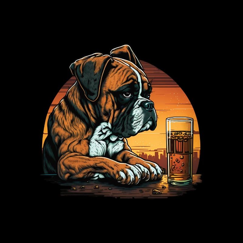 Grumpy Boxer boit du whisky