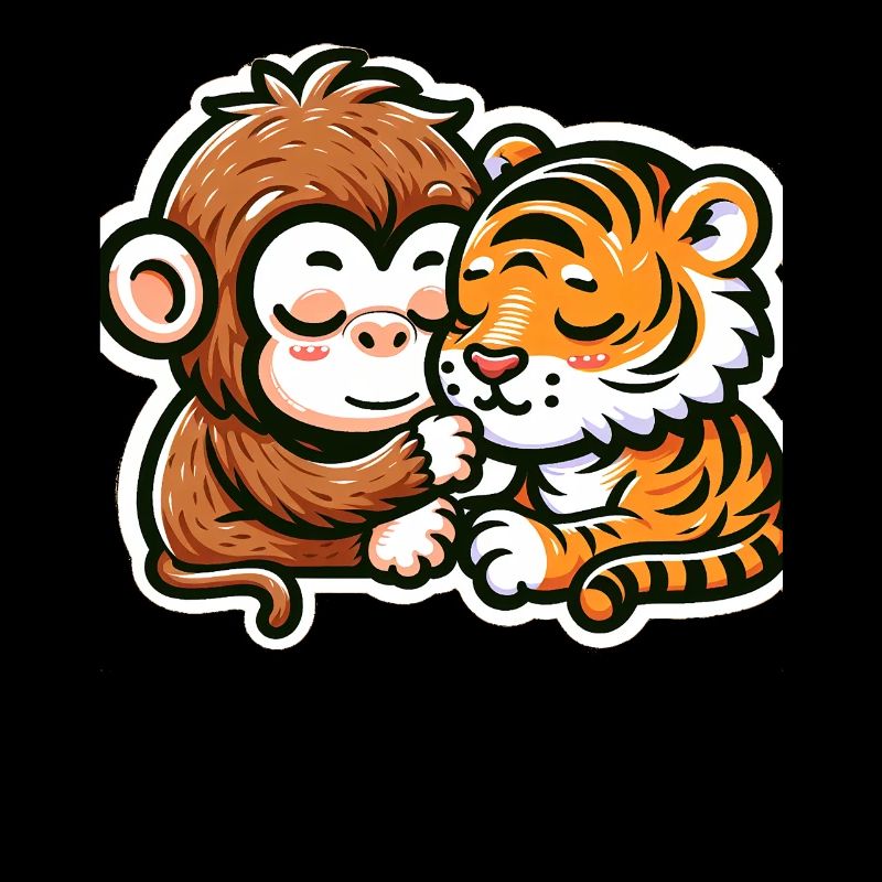 Cuddling Monkey And Tiger In Love