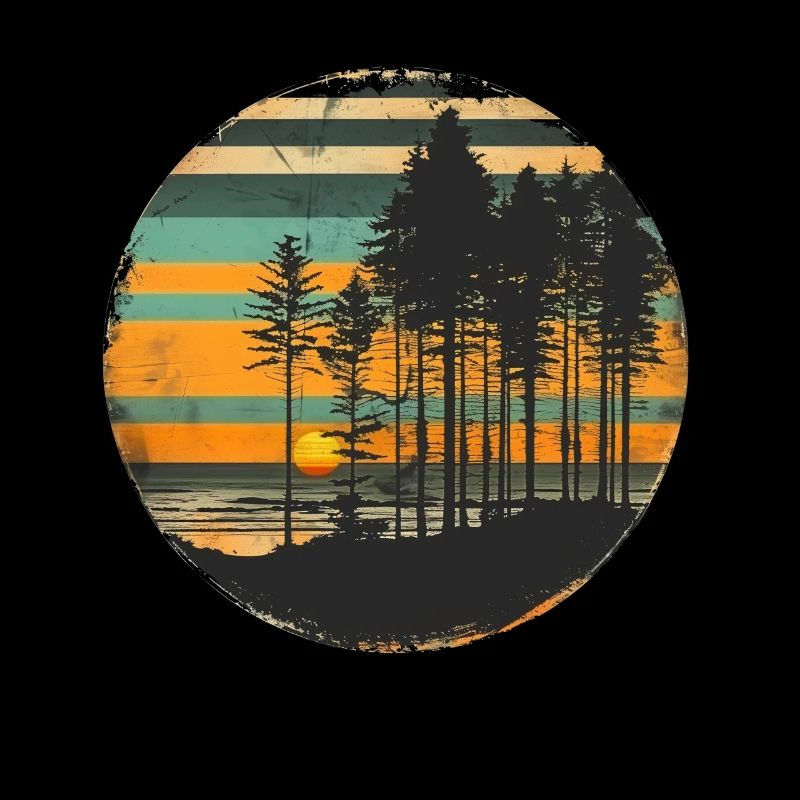 Sunset Forest Nature Outdoors Retro 80s Vibe
