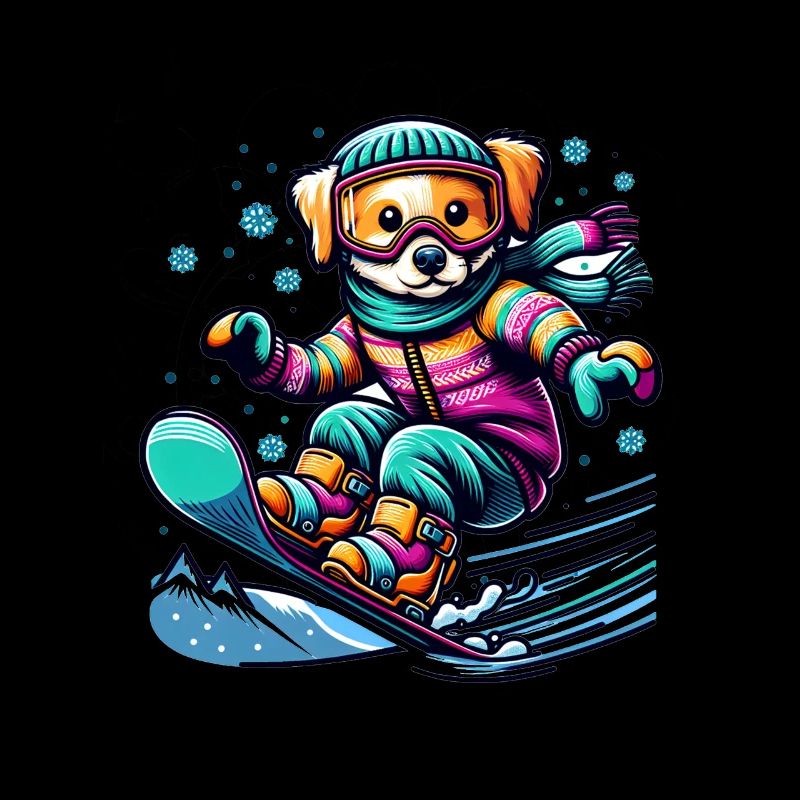Chien snowboarder mignon
