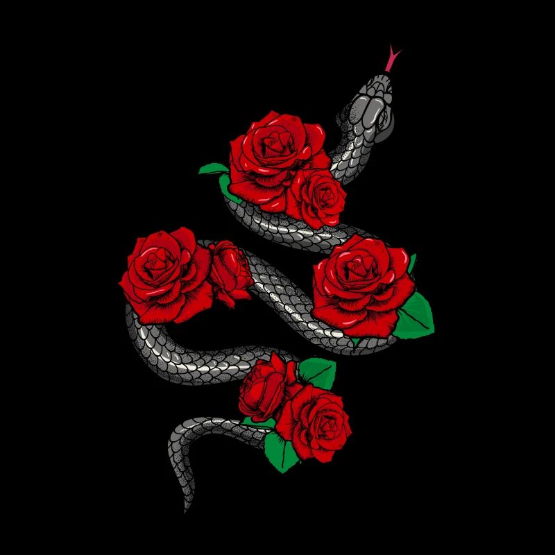 Esthétique Soft Grunge Snake With Red Roses graphique
