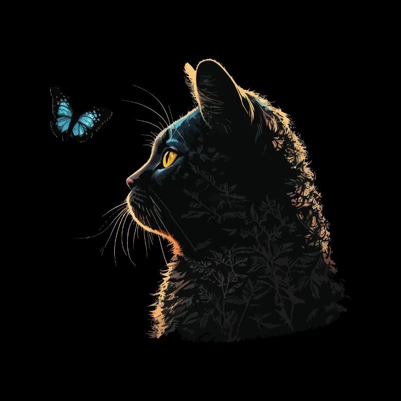 Chat et papillon bleu