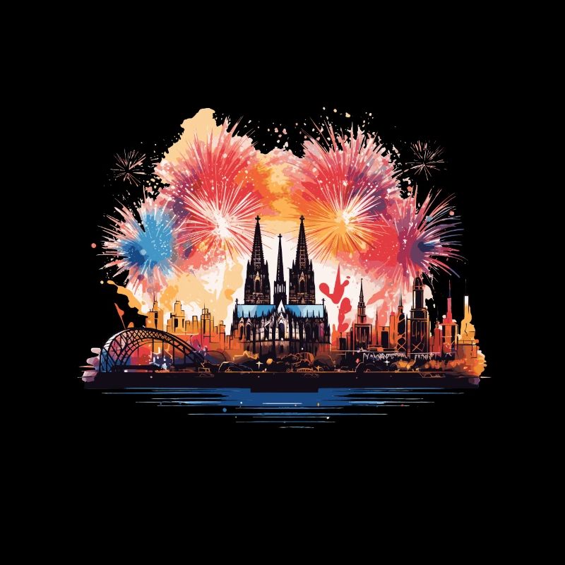 Happy New Year with fireworks in Cologne