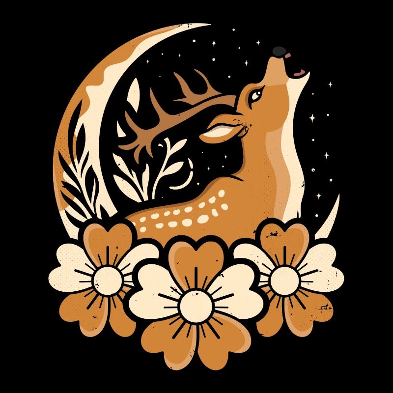 Hirsch Wilde Blumen Floral Moon