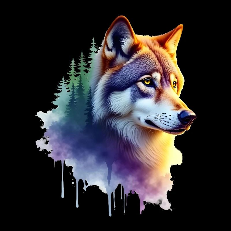Wolf Art Artwork Watercolor Forest Wolf
