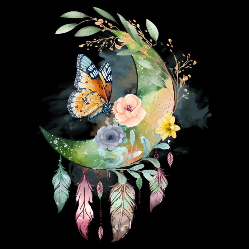 Moon Dream Catcher Butterfly Roses, Drawing