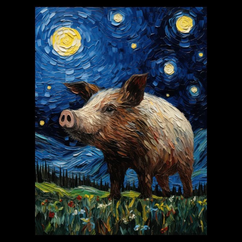 Wild Boar, Van Gogh, Starry Night Style