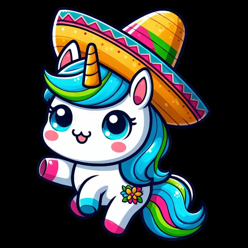 Cinco de Mayo Mignon Licorne Dessin animé avec des verts