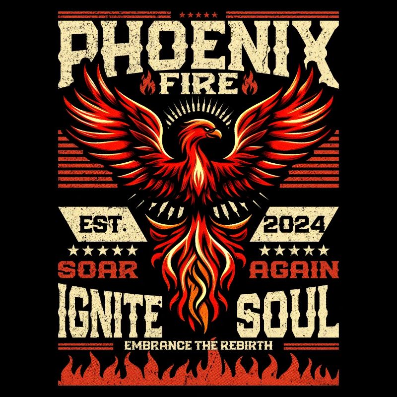 Phönix Feuerkunst Vintage Aufsteigender Sonnenvogel