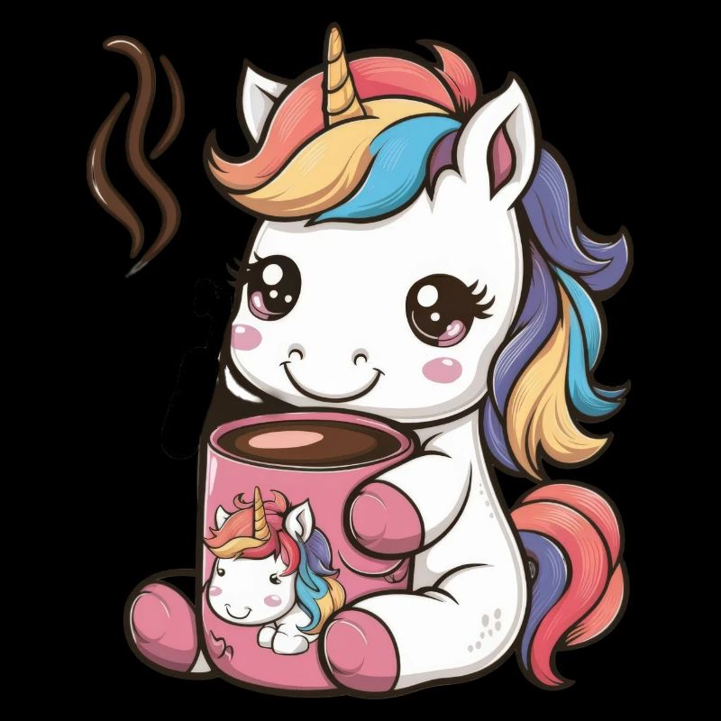 Kawaii unicorn drinking cocoa