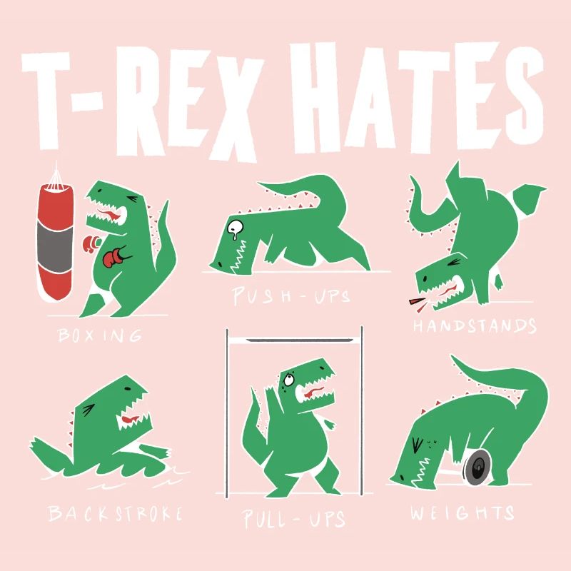 Funny T Rex Hates Boxing, Push UP, Pull ups