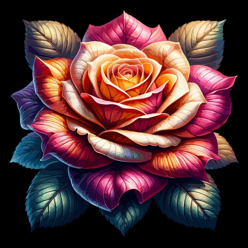 Fleur rose colorée avec des feuilles
