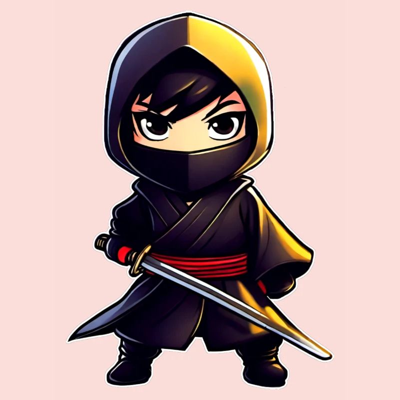 Mignon petit ninja avec épée katana