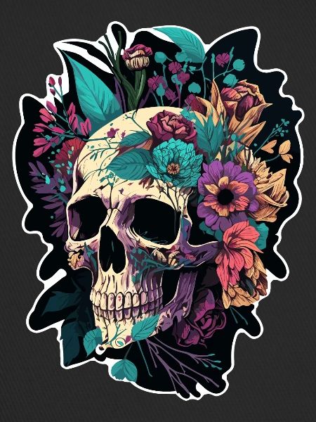 Human Skull & Flowers 5