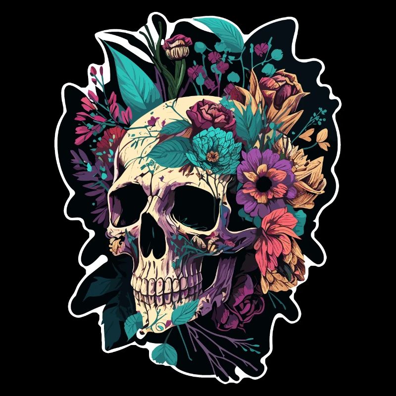 Crâne humain et fleurs 5