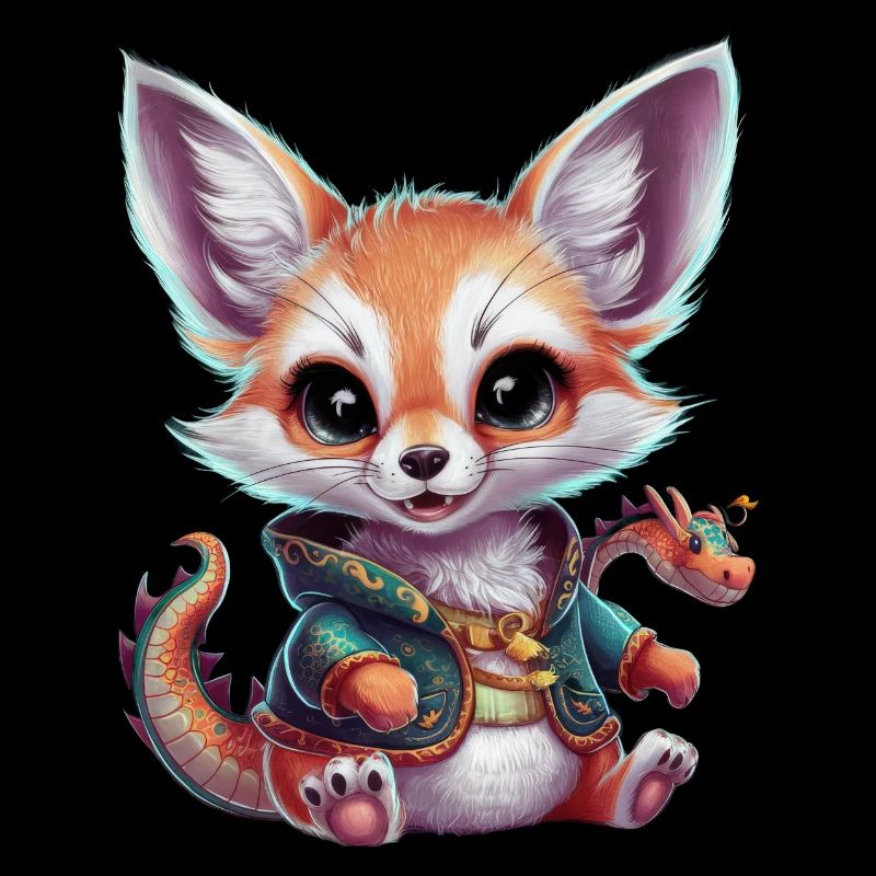 Kawaii Fennec Desert Fox with Cool Dragon