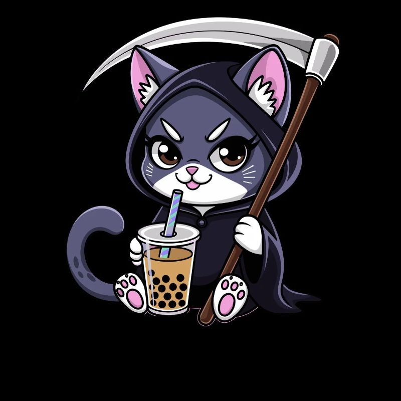 Grim Reaper Cat Anime Cat Bubble Tea